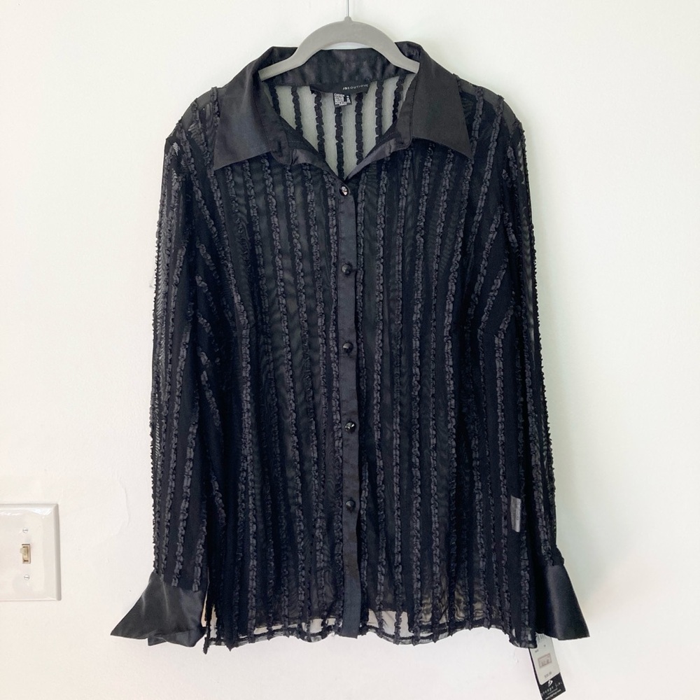 NWT JS Boutique Sheer Evening Ruffle & Mesh Top Sz:16